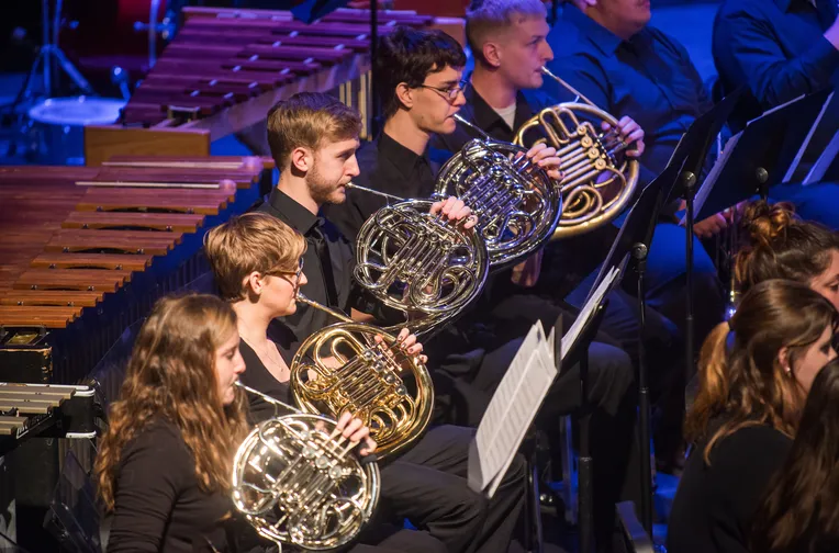 Students playing in band