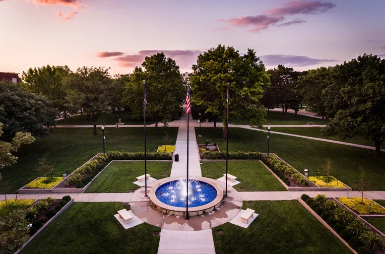 Campus fountain aerial