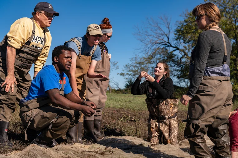 Students in field during Aquatic Biology class