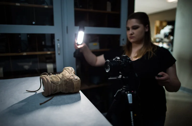 Student in Emporia State's Forensic Science mock crime lab