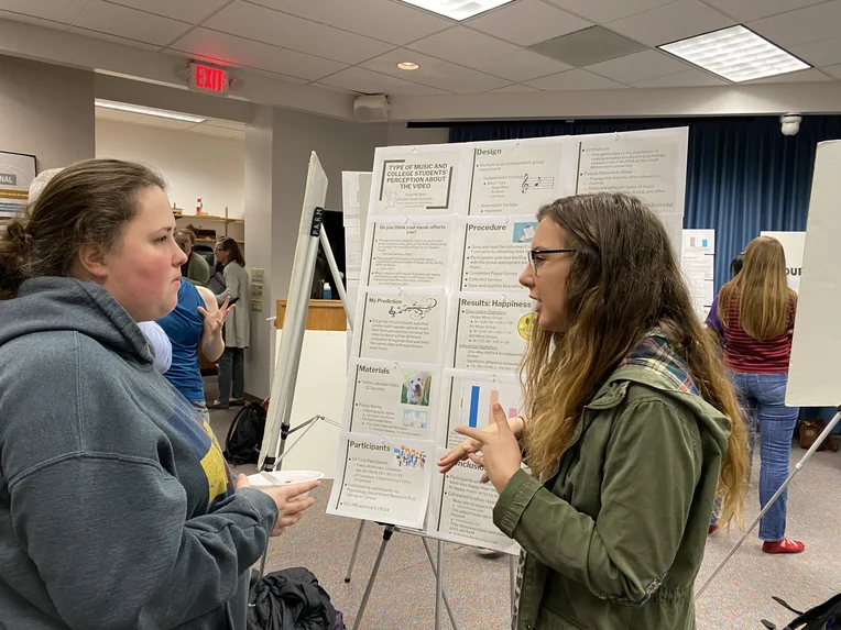 Emporia State Psychology students discussing poster presentation