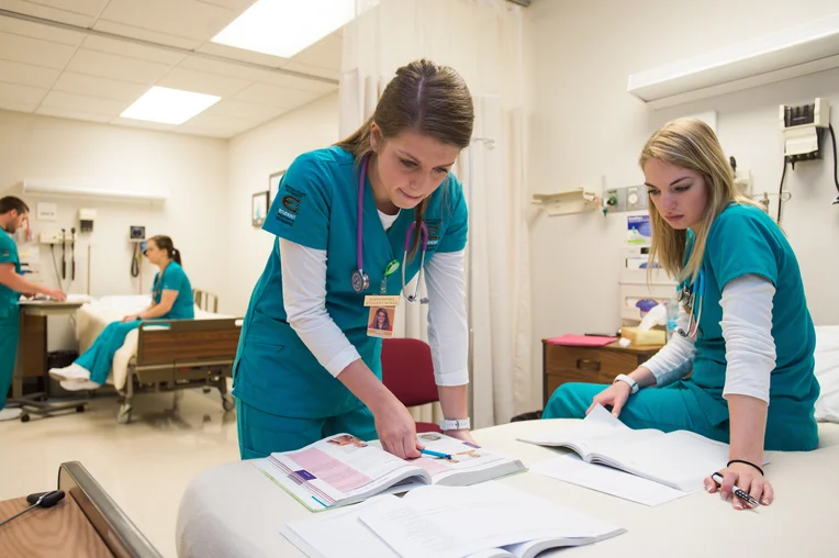 Emporia State student nurses studying