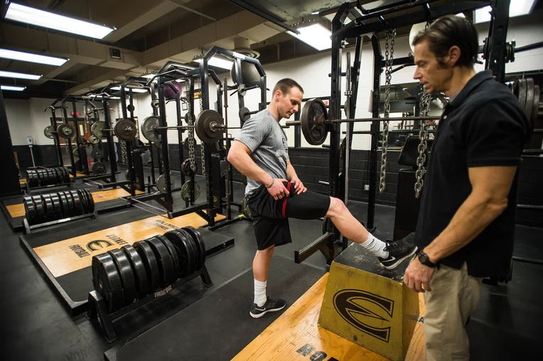 Emporia State Health, Physical Education & Recreation student practicing physical training exercises