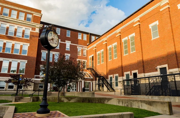 Plumb Hall Clock during Golden Hour