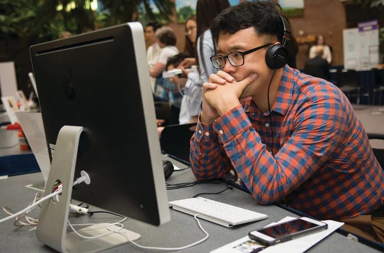 Student sitting at computer