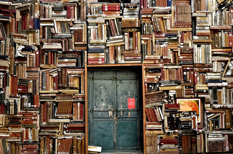 Illustration of entrance surrounded by books